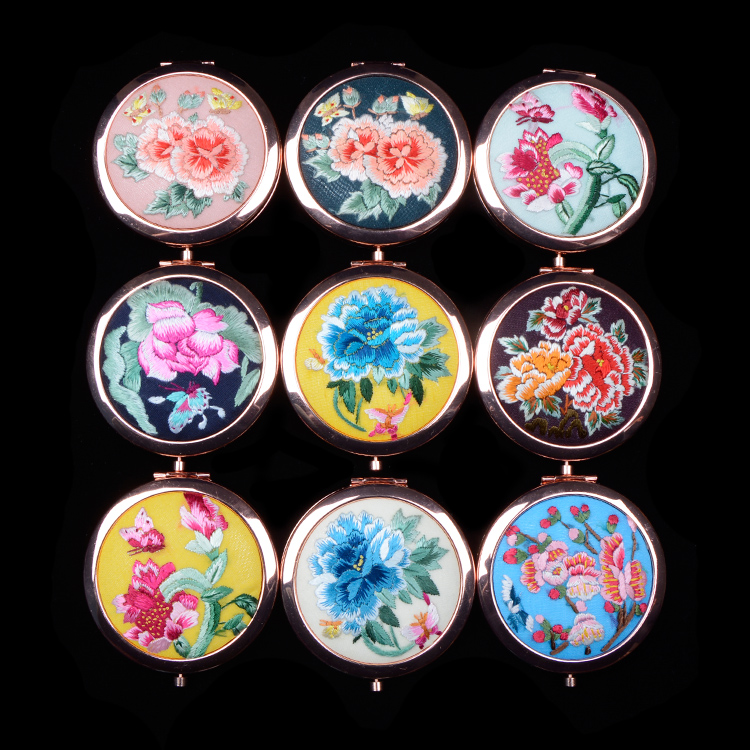 武宣化妆随身镜精品出国送礼刺绣中国风古风摄影 手绣镜子